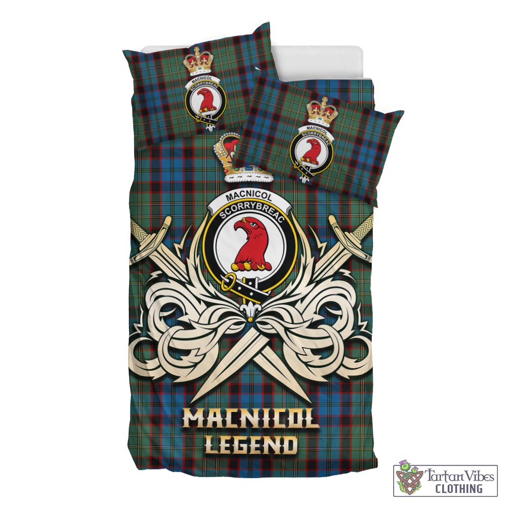 Tartan Vibes Clothing MacNicol Hunting Tartan Bedding Set with Clan Crest and the Golden Sword of Courageous Legacy