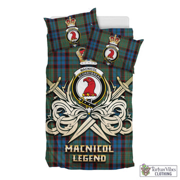 MacNicol Hunting Tartan Bedding Set with Clan Crest and the Golden Sword of Courageous Legacy