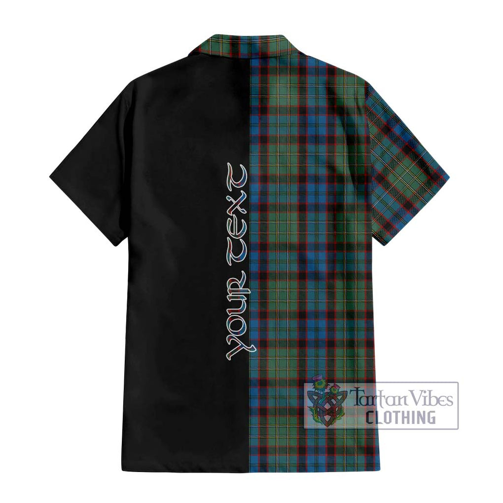 MacNicol Hunting Tartan Short Sleeve Button Shirt with Family Crest and Half Of Me Style - Tartanvibesclothing Shop