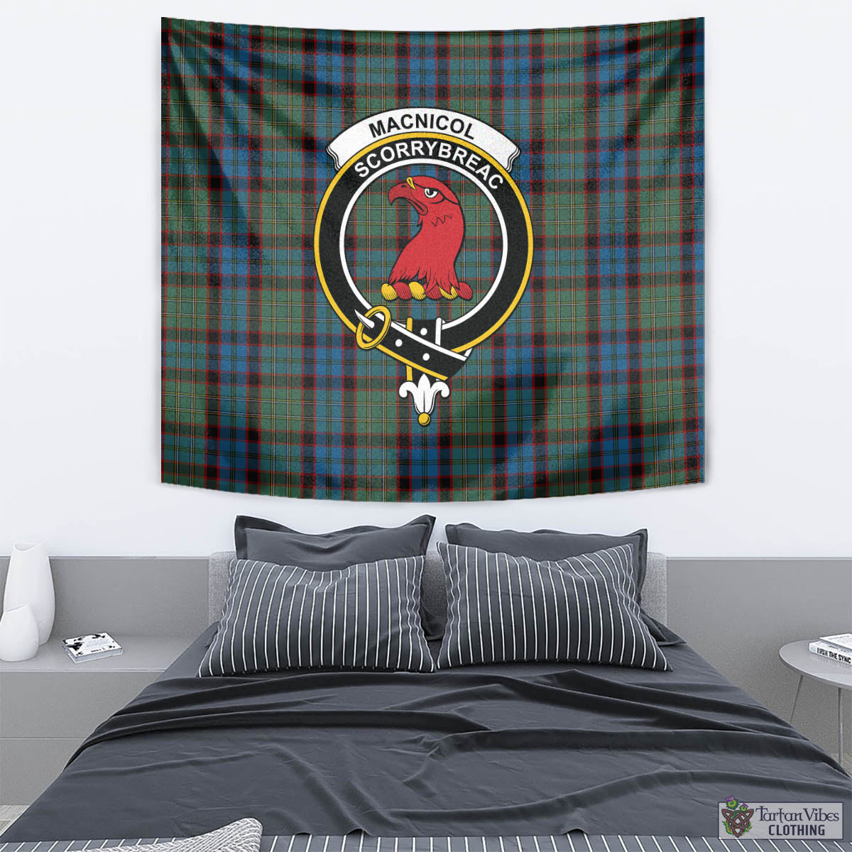 Tartan Vibes Clothing MacNicol Hunting Tartan Tapestry Wall Hanging and Home Decor for Room with Family Crest