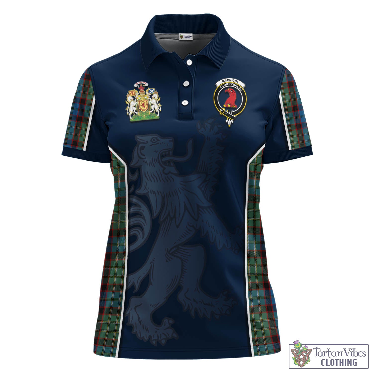 MacNicol Hunting Tartan Women's Polo Shirt with Family Crest and Lion Rampant Vibes Sport Style - Tartan Vibes Clothing