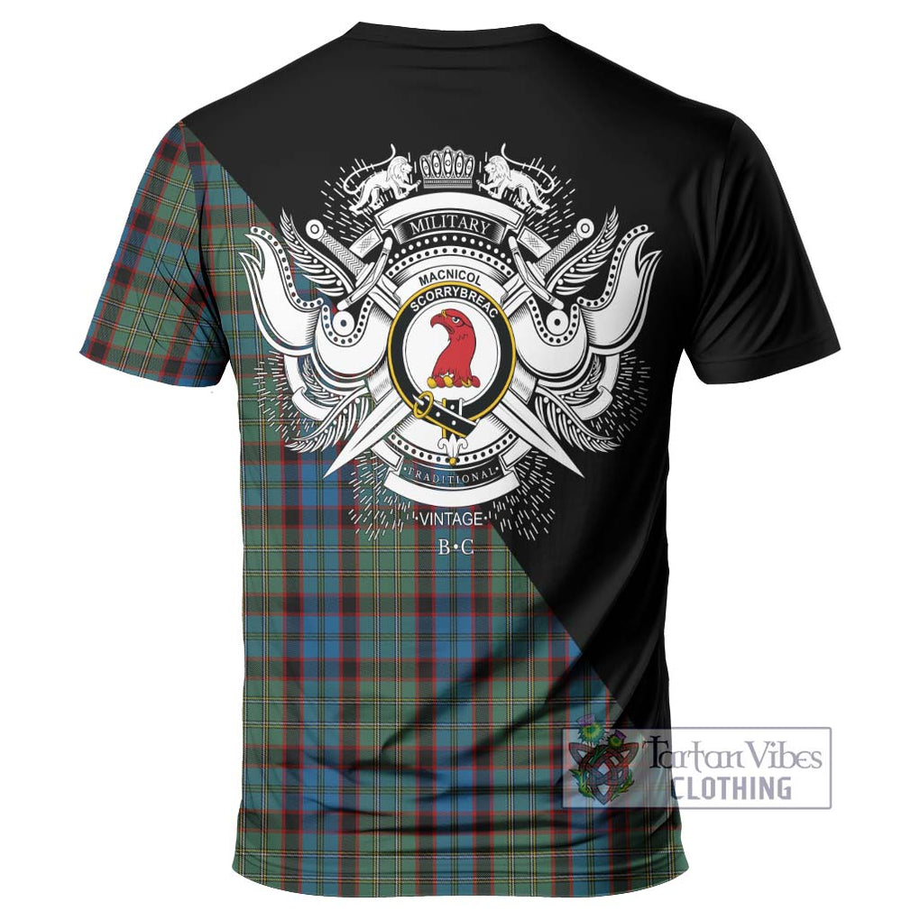 MacNicol Hunting Tartan T-Shirt with Family Crest and Military Logo Style - Tartanvibesclothing Shop