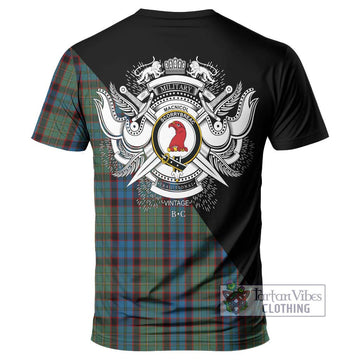 MacNicol Hunting Tartan T-Shirt with Family Crest and Military Logo Style