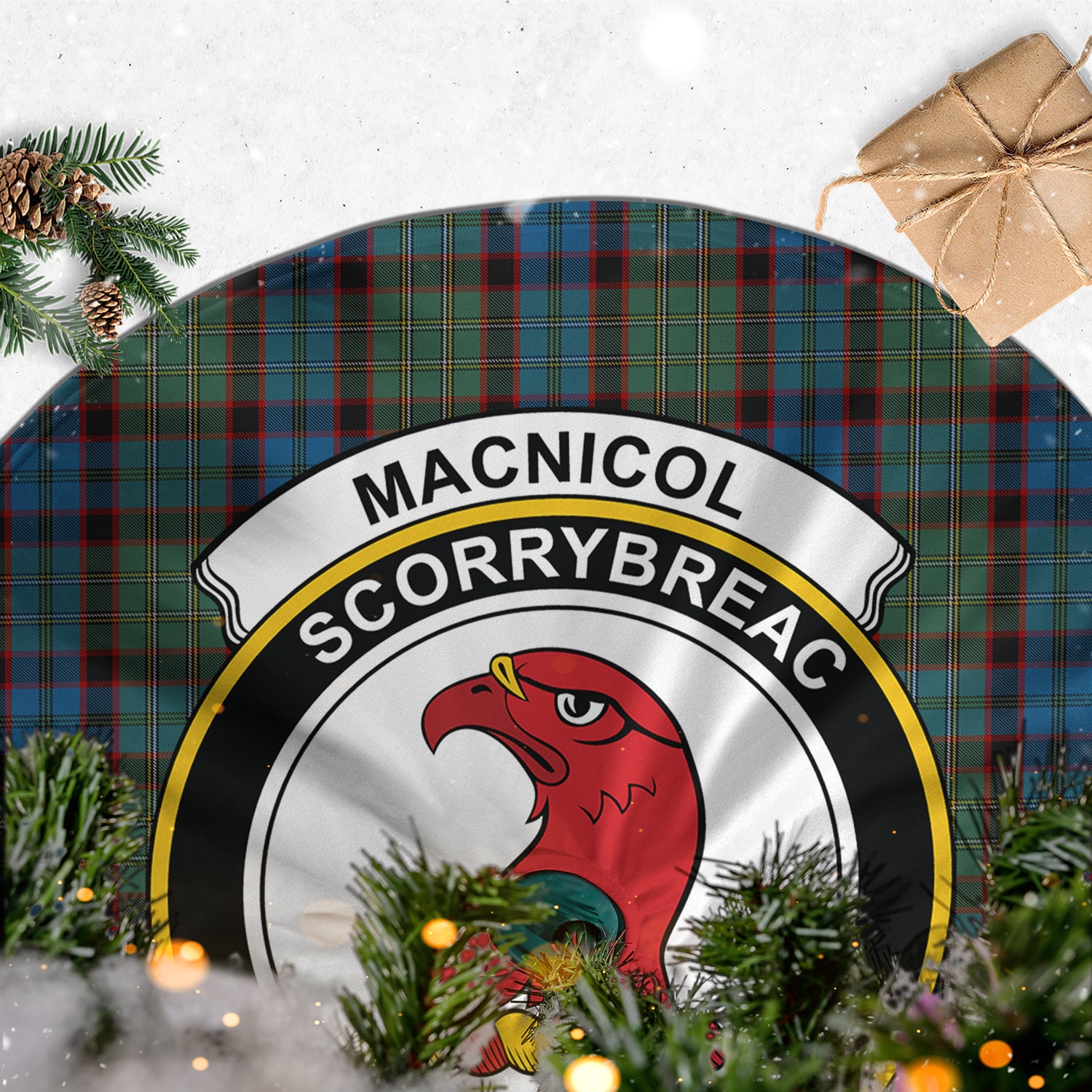 MacNicol Hunting Tartan Christmas Tree Skirt with Family Crest - Tartanvibesclothing