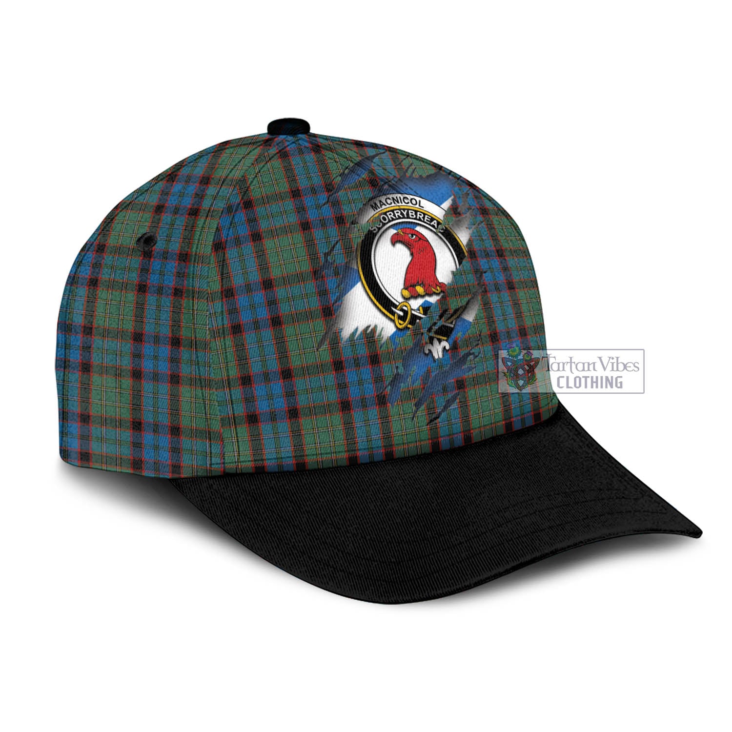 Tartan Vibes Clothing MacNicol Hunting Tartan Classic Cap with Family Crest In Me Style