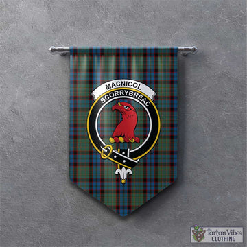 MacNicol Hunting Tartan Gonfalon, Tartan Banner with Family Crest