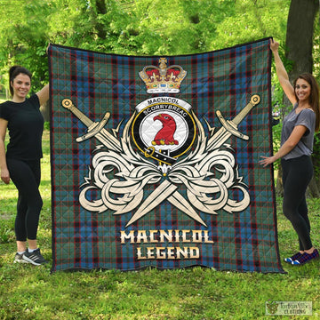 MacNicol Hunting Tartan Quilt with Clan Crest and the Golden Sword of Courageous Legacy