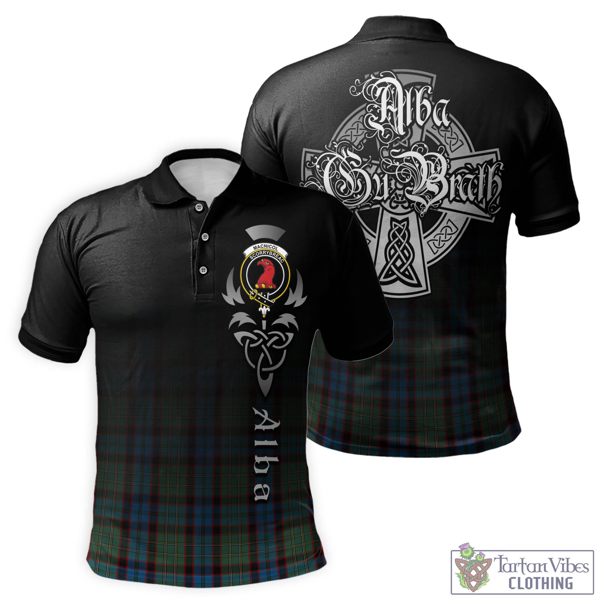 Tartan Vibes Clothing MacNicol Hunting Tartan Polo Shirt Featuring Alba Gu Brath Family Crest Celtic Inspired