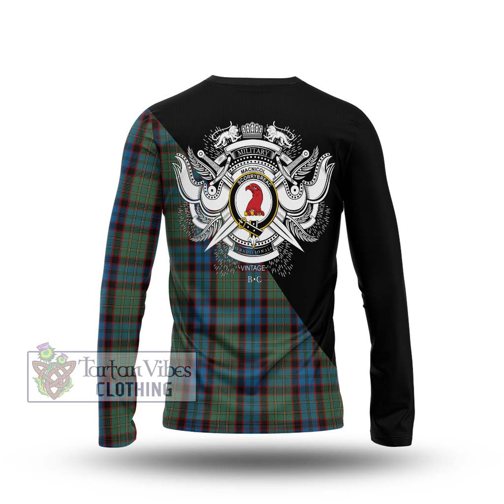 MacNicol Hunting Tartan Long Sleeve T-Shirt with Family Crest and Military Logo Style - Tartanvibesclothing Shop