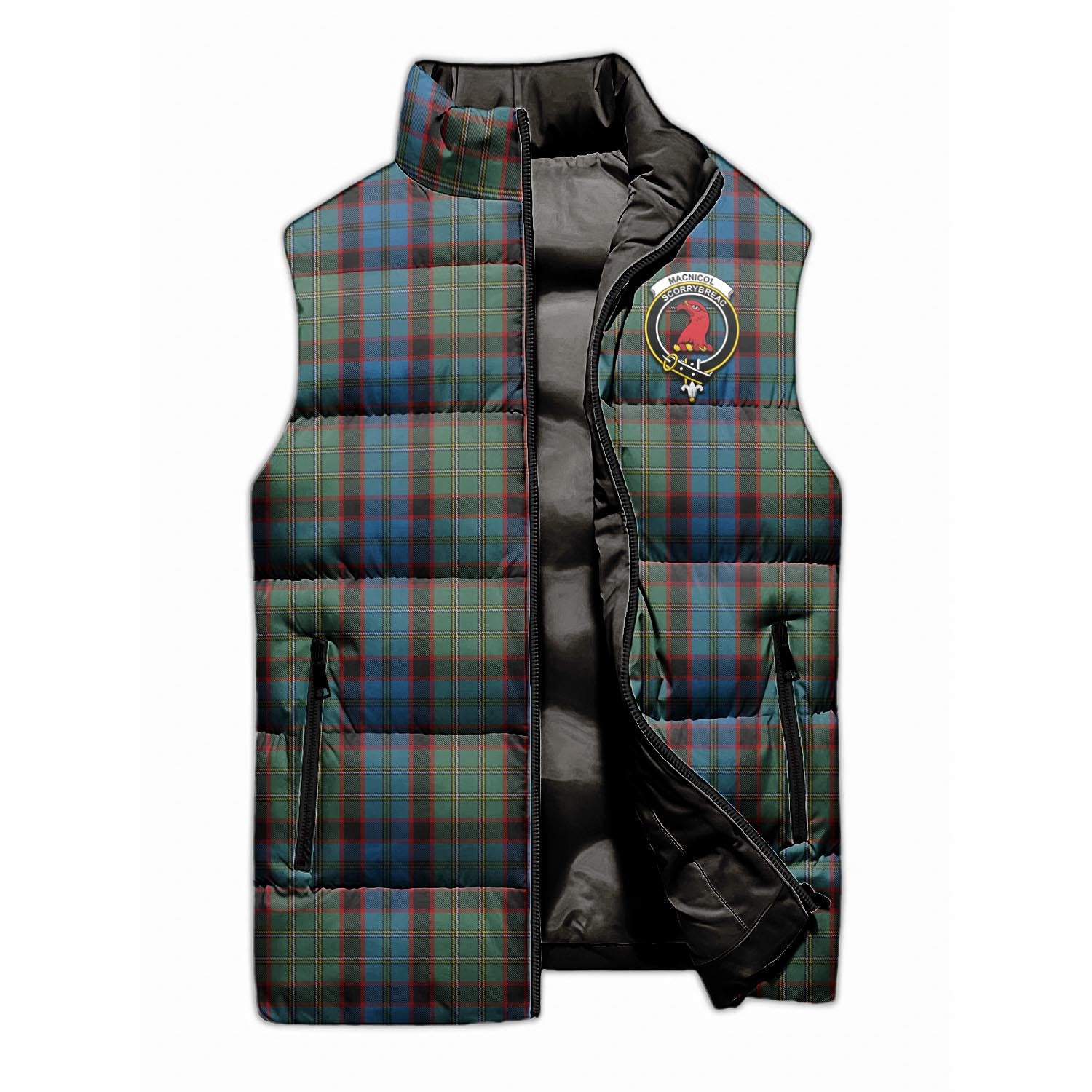 MacNicol Hunting Tartan Sleeveless Puffer Jacket with Family Crest - Tartanvibesclothing