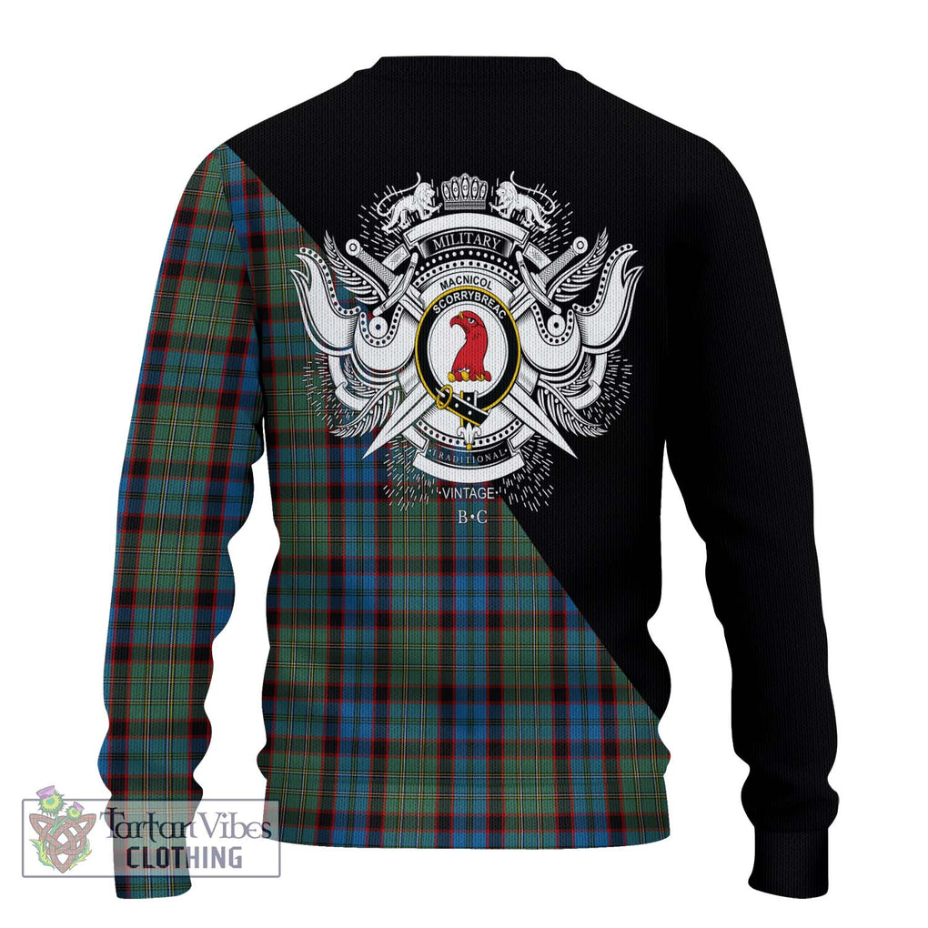 MacNicol Hunting Tartan Knitted Sweater with Family Crest and Military Logo Style - Tartanvibesclothing Shop