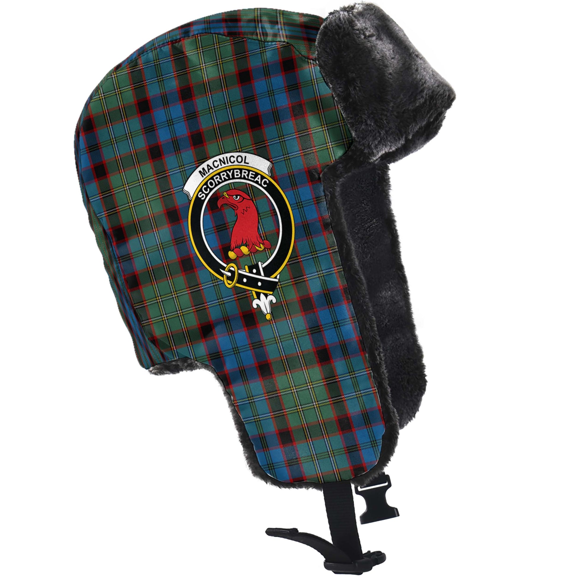 MacNicol Hunting Tartan Winter Trapper Hat with Family Crest - Tartanvibesclothing