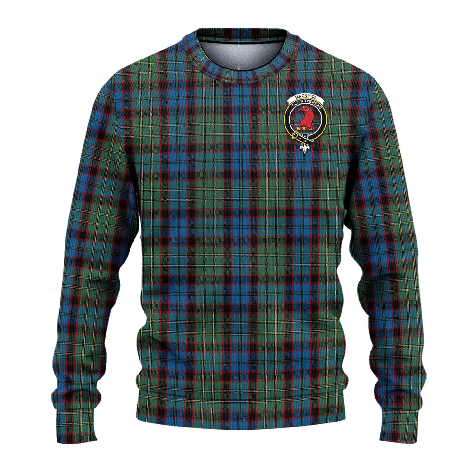 MacNicol Hunting Tartan Knitted Sweater with Family Crest - Tartanvibesclothing