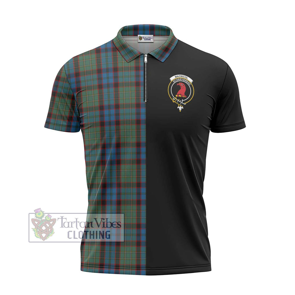 MacNicol Hunting Tartan Zipper Polo Shirt with Family Crest and Half Of Me Style - Tartanvibesclothing Shop