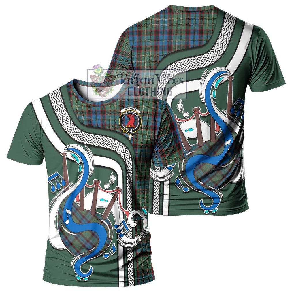 MacNicol Hunting Tartan T-Shirt with Epic Bagpipe Style - Tartanvibesclothing Shop