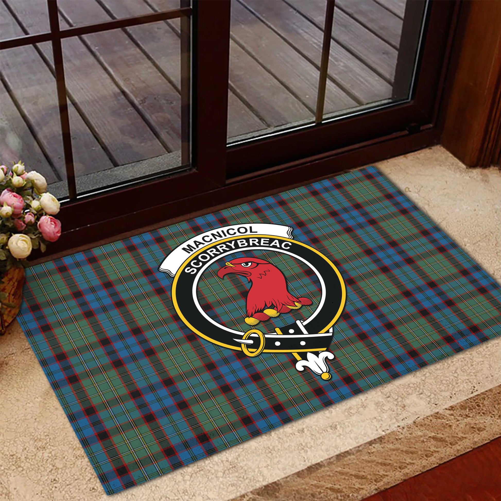 MacNicol Hunting Tartan Door Mat with Family Crest - Tartanvibesclothing