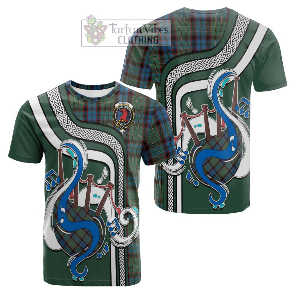 Tartan Vibes Clothing MacNicol Hunting Tartan Cotton T-shirt with Epic Bagpipe Style