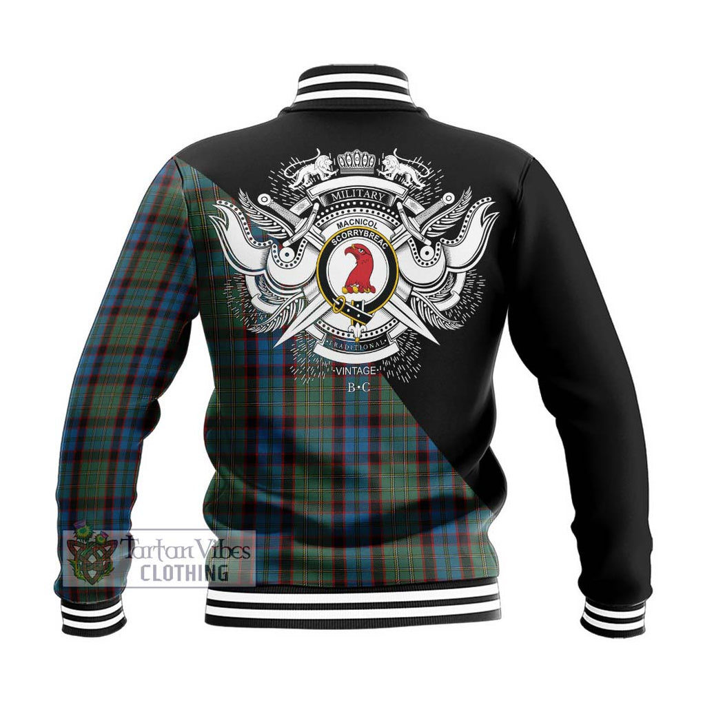 MacNicol Hunting Tartan Baseball Jacket with Family Crest and Military Logo Style - Tartanvibesclothing Shop