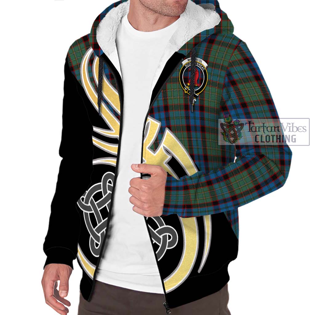 MacNicol Hunting Tartan Sherpa Hoodie with Family Crest and Celtic Symbol Style - Tartan Vibes Clothing