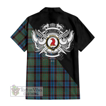 MacNicol Hunting Tartan Short Sleeve Button Shirt with Family Crest and Military Logo Style