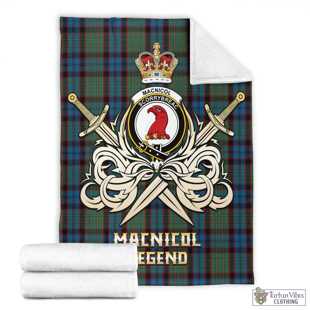 Tartan Vibes Clothing MacNicol Hunting Tartan Blanket with Clan Crest and the Golden Sword of Courageous Legacy