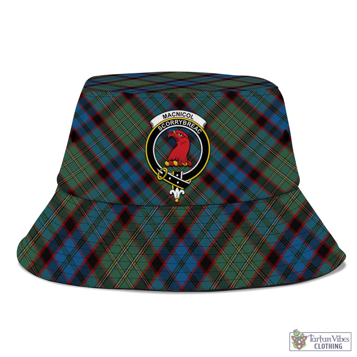 Tartan Vibes Clothing MacNicol Hunting Tartan Bucket Hat with Family Crest