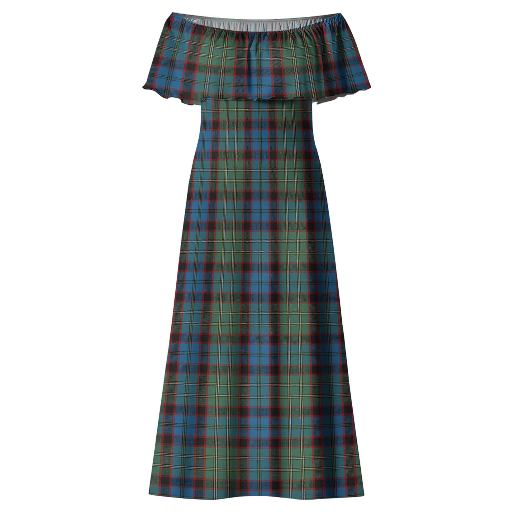 MacNicol Hunting Tartan Off Shoulder Long Dress - Tartanvibesclothing