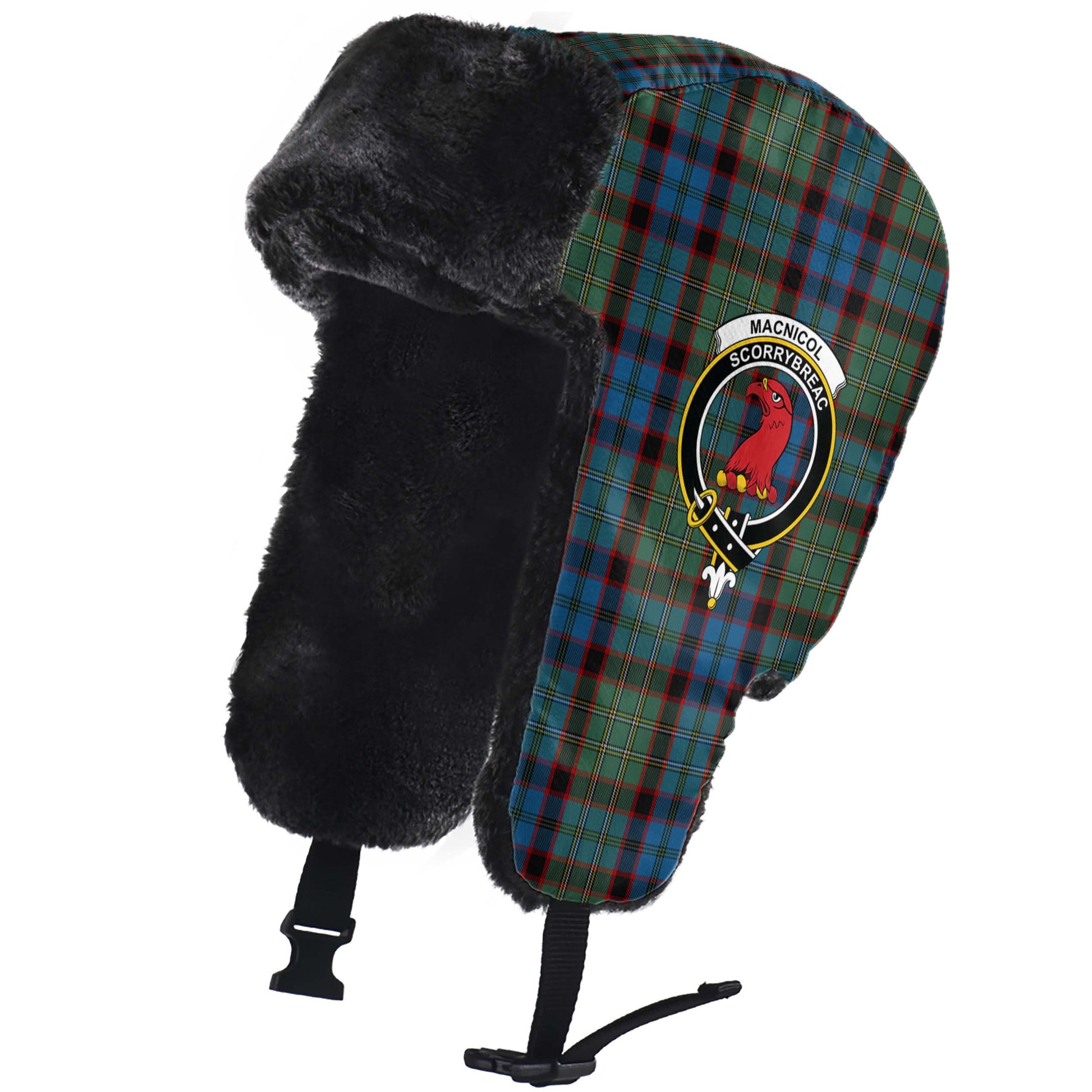 MacNicol Hunting Tartan Winter Trapper Hat with Family Crest - Tartanvibesclothing