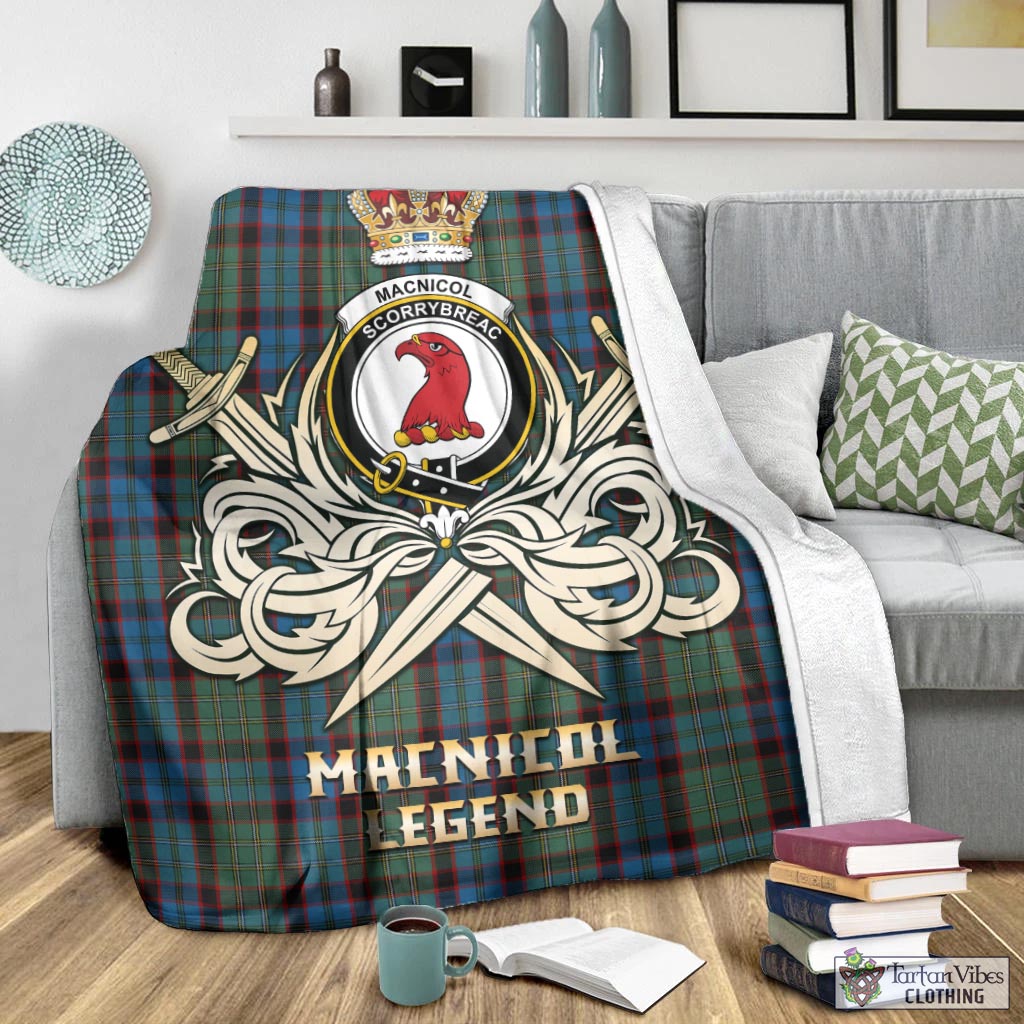 Tartan Vibes Clothing MacNicol Hunting Tartan Blanket with Clan Crest and the Golden Sword of Courageous Legacy