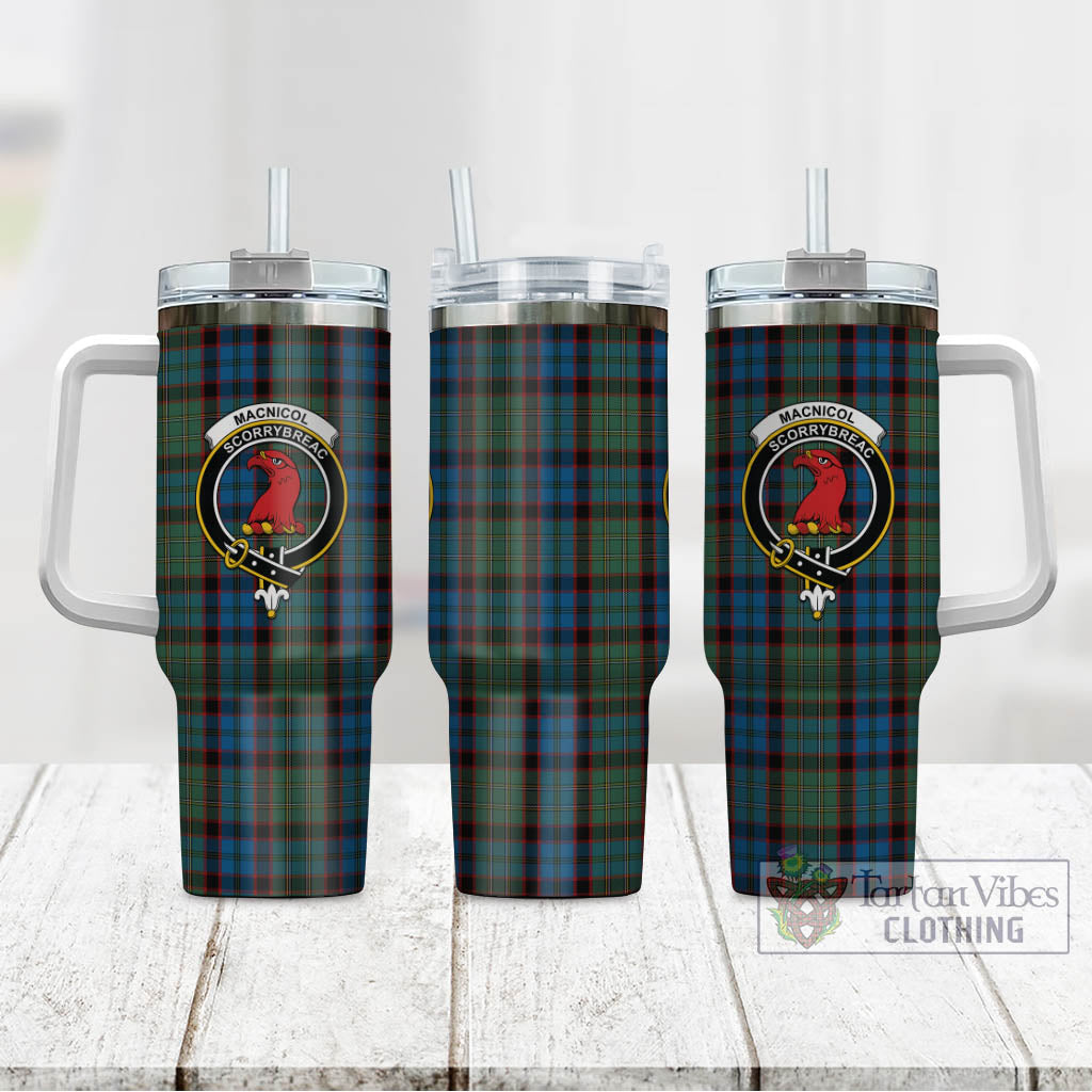 Tartan Vibes Clothing MacNicol Hunting Tartan and Family Crest Tumbler with Handle