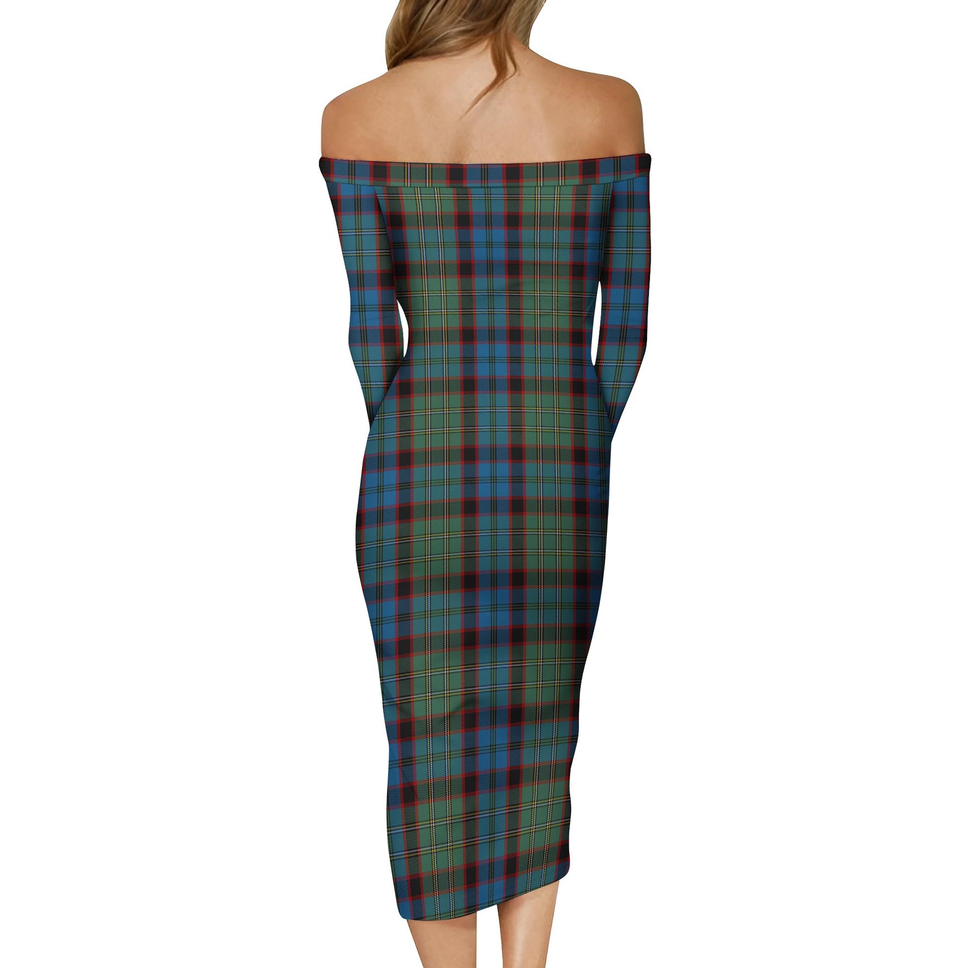 MacNicol Hunting Tartan Off Shoulder Lady Dress - Tartanvibesclothing