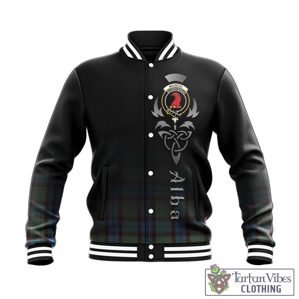 Tartan Vibes Clothing MacNicol Hunting Tartan Baseball Jacket Featuring Alba Gu Brath Family Crest Celtic Inspired