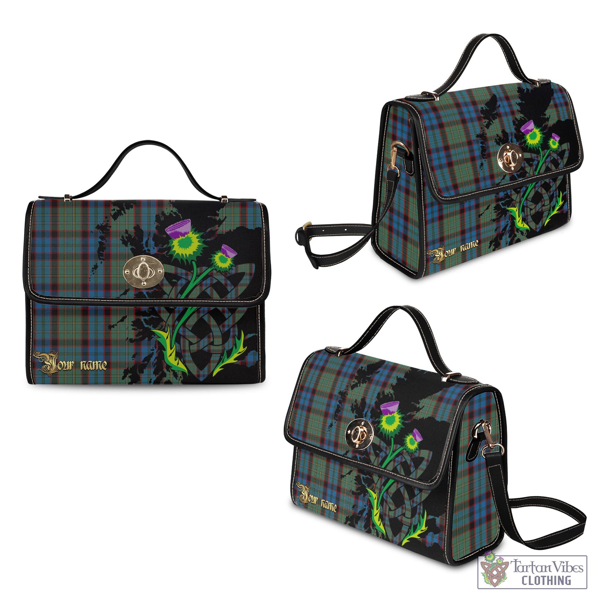 Tartan Vibes Clothing MacNicol Hunting Tartan Waterproof Canvas Bag with Scotland Map and Thistle Celtic Accents