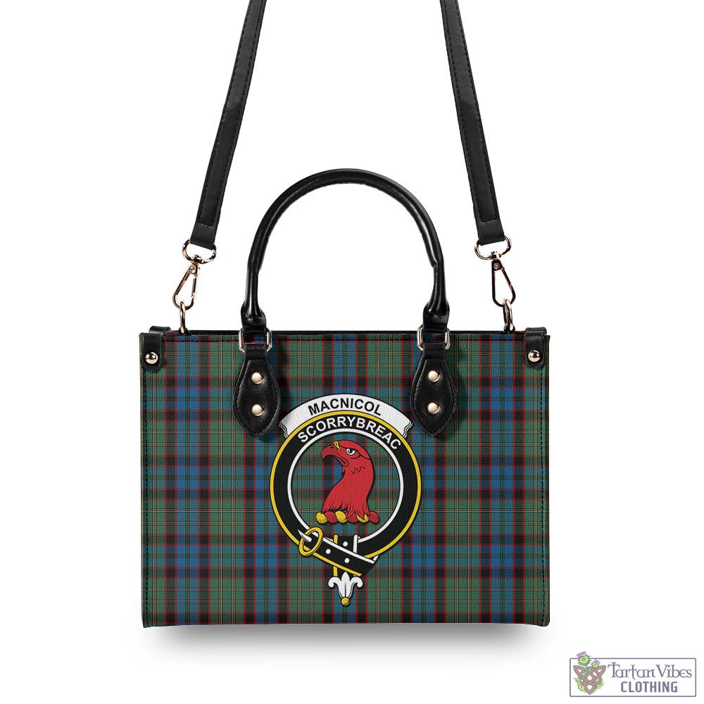 Tartan Vibes Clothing MacNicol Hunting Tartan Luxury Leather Handbags with Family Crest