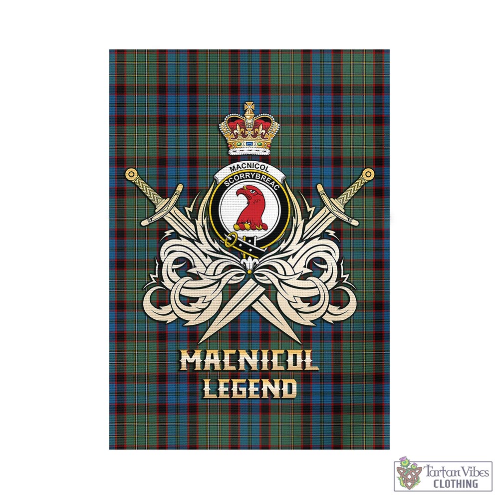 Tartan Vibes Clothing MacNicol Hunting Tartan Flag with Clan Crest and the Golden Sword of Courageous Legacy