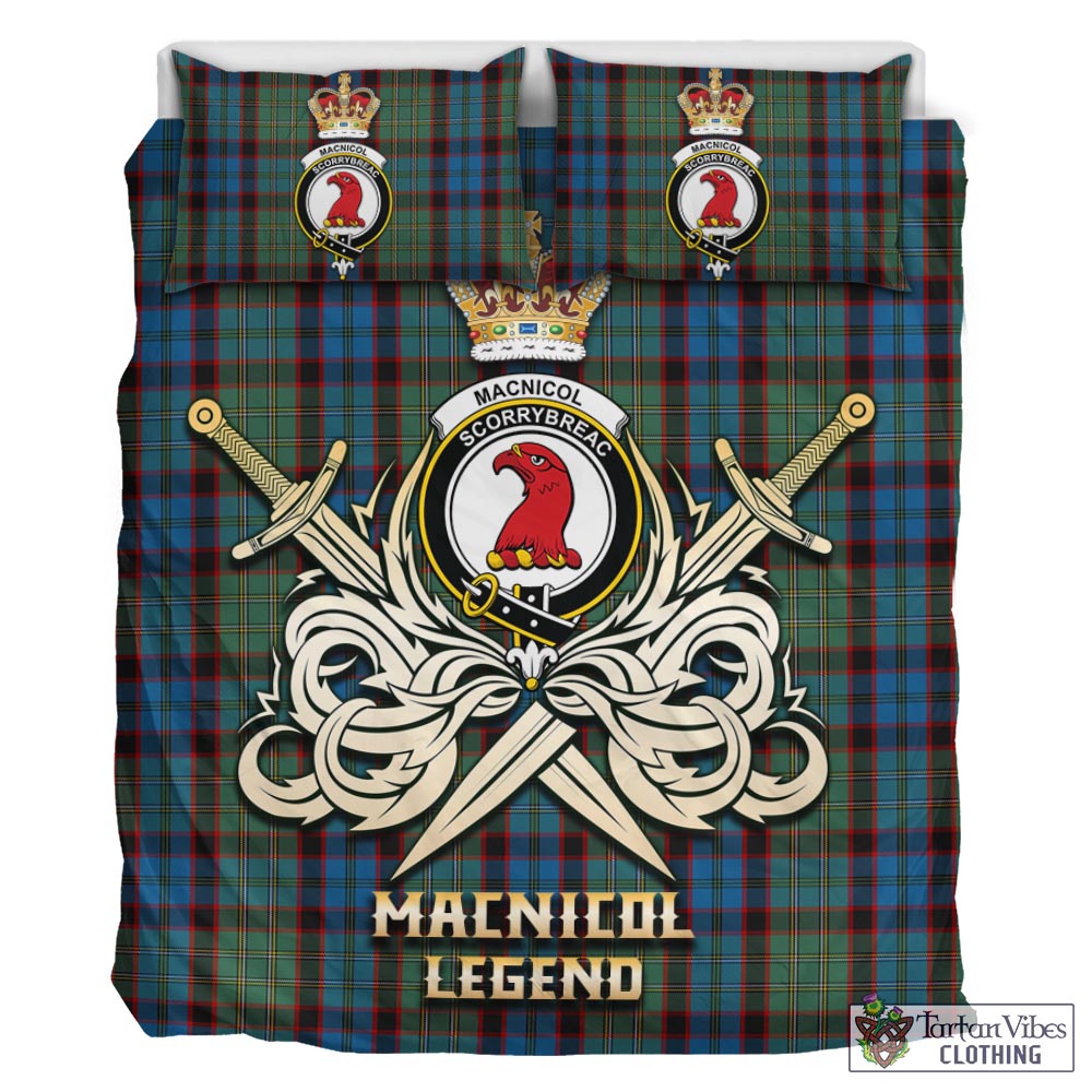 Tartan Vibes Clothing MacNicol Hunting Tartan Bedding Set with Clan Crest and the Golden Sword of Courageous Legacy