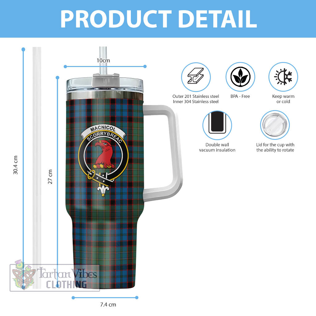 Tartan Vibes Clothing MacNicol Hunting Tartan and Family Crest Tumbler with Handle