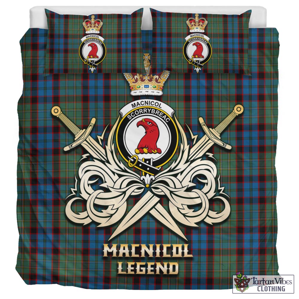 Tartan Vibes Clothing MacNicol Hunting Tartan Bedding Set with Clan Crest and the Golden Sword of Courageous Legacy