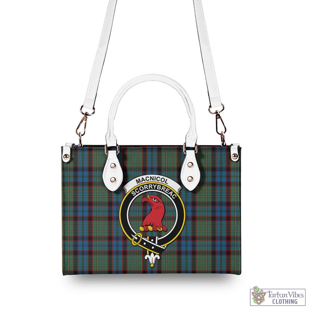 Tartan Vibes Clothing MacNicol Hunting Tartan Luxury Leather Handbags with Family Crest