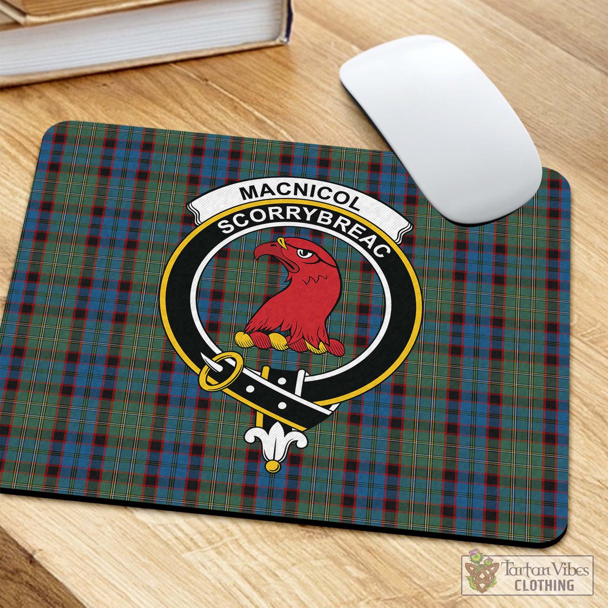 Tartan Vibes Clothing MacNicol Hunting Tartan Mouse Pad with Family Crest