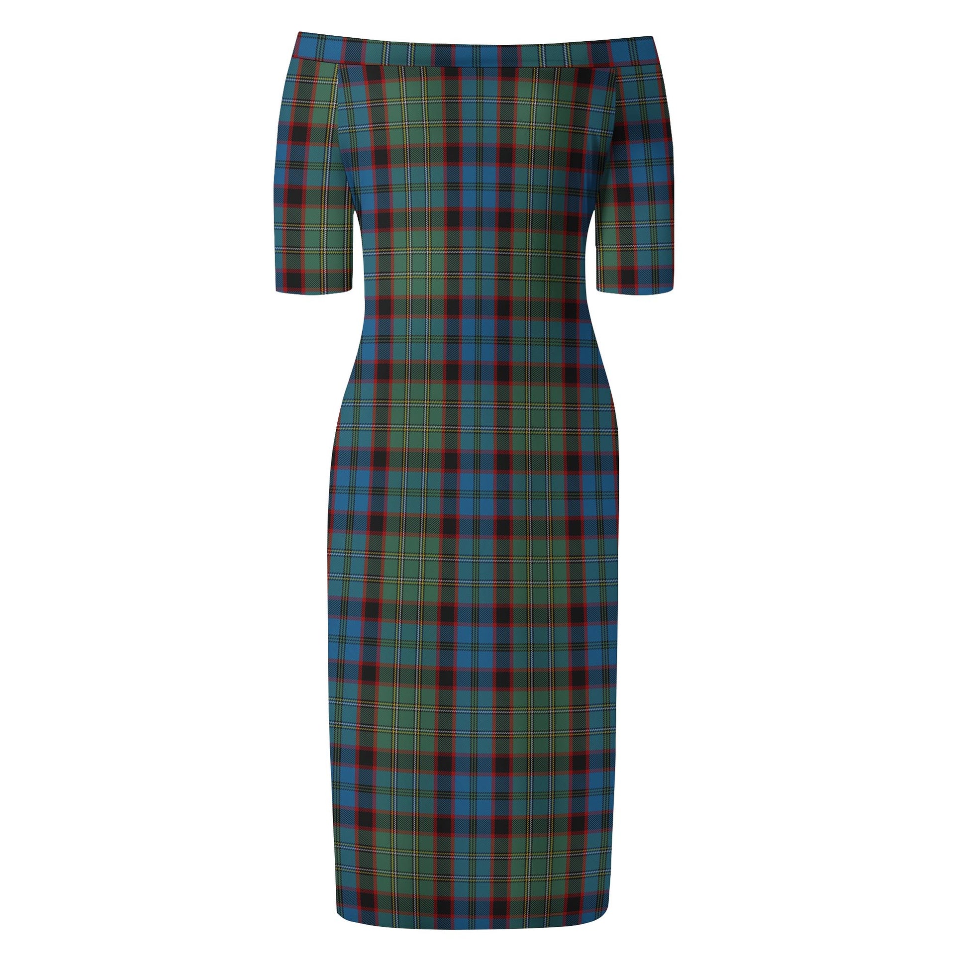 MacNicol Hunting Tartan Off Shoulder Lady Dress - Tartanvibesclothing