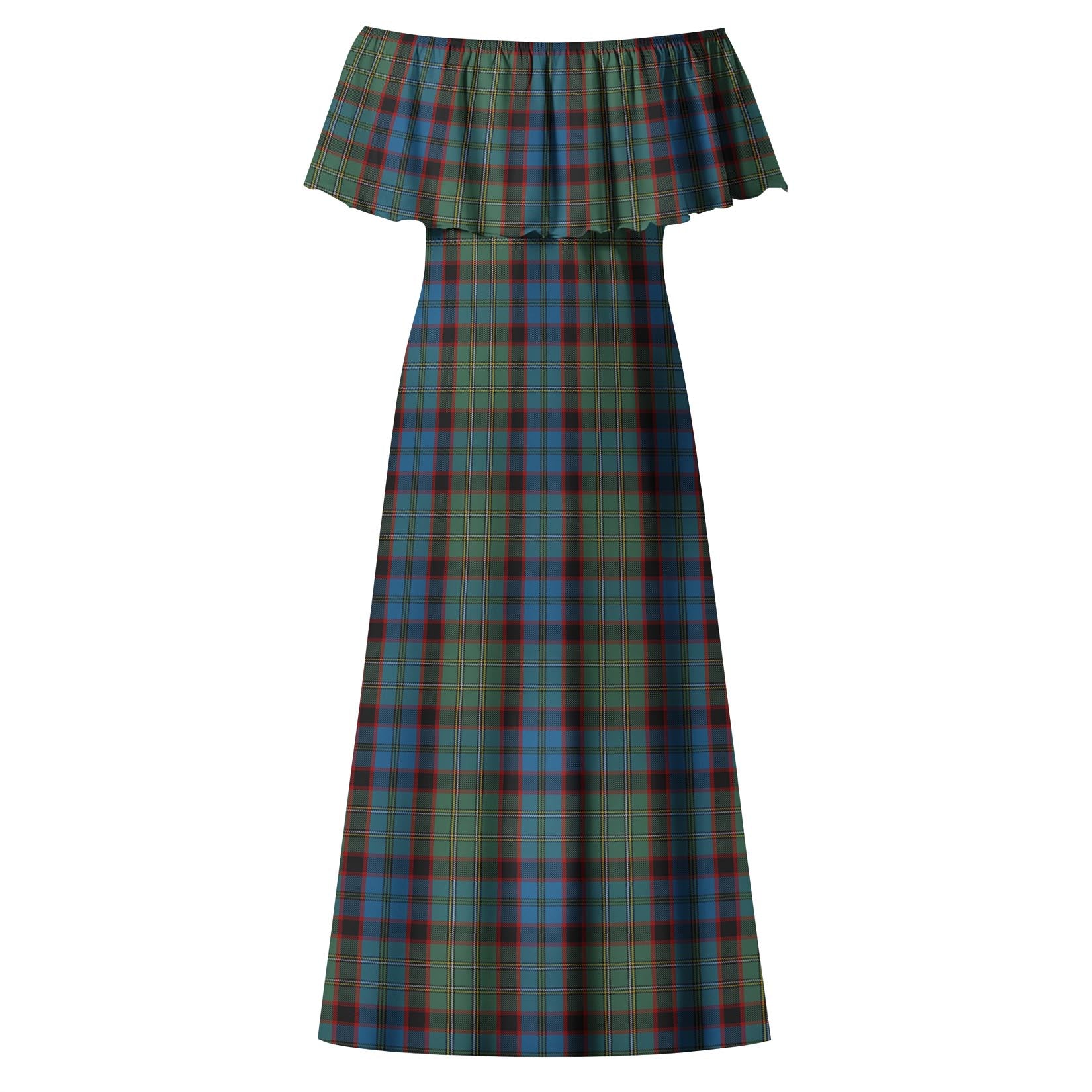 MacNicol Hunting Tartan Off Shoulder Long Dress - Tartanvibesclothing