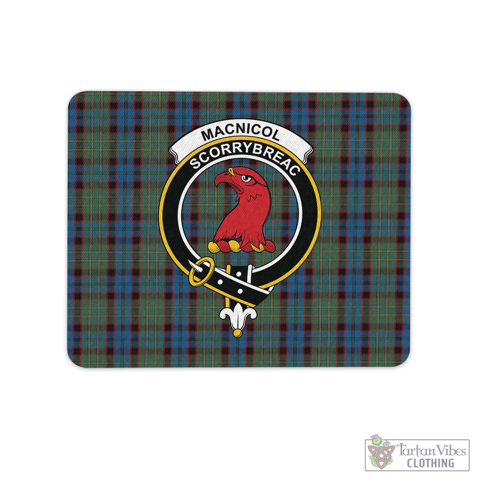 Tartan Vibes Clothing MacNicol Hunting Tartan Mouse Pad with Family Crest