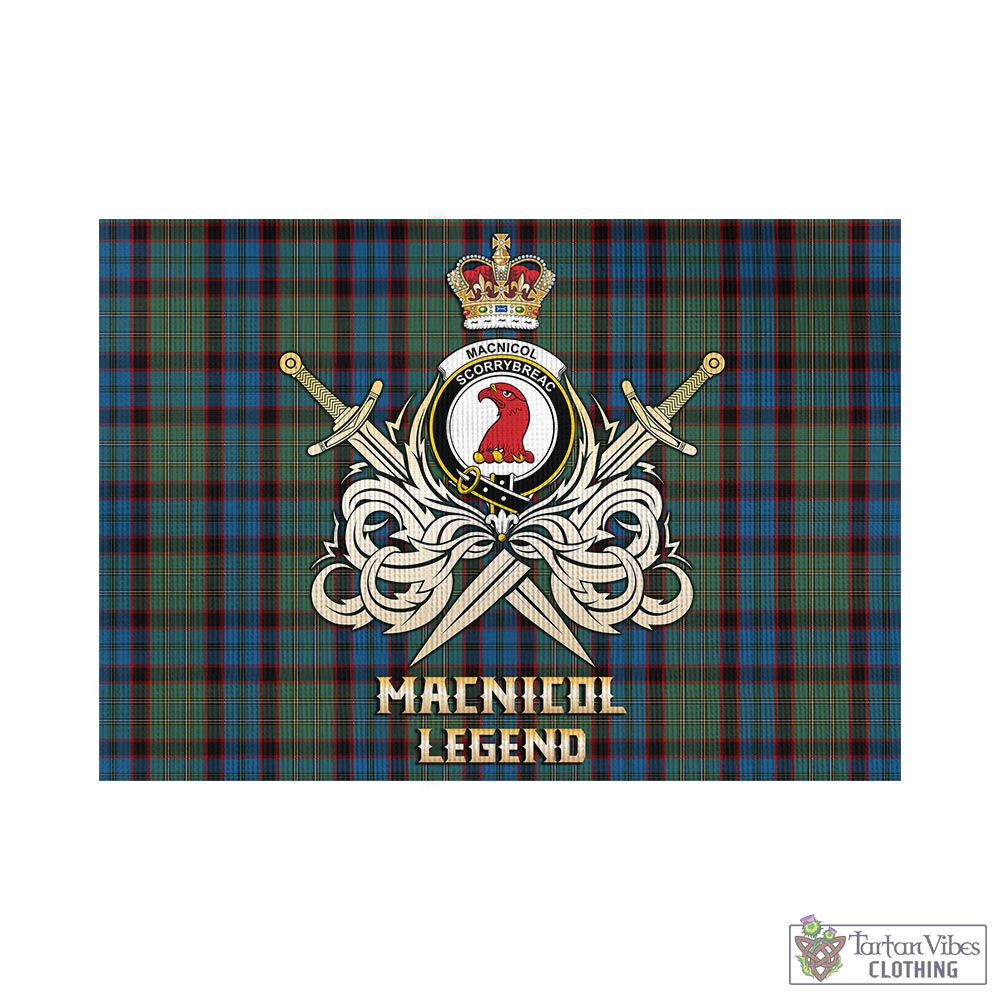 Tartan Vibes Clothing MacNicol Hunting Tartan Flag with Clan Crest and the Golden Sword of Courageous Legacy