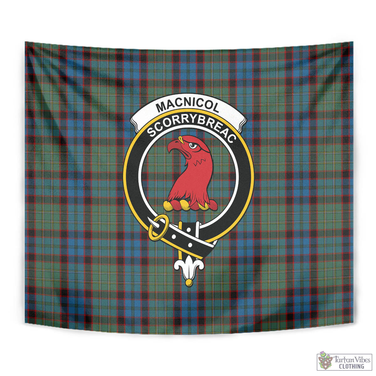 Tartan Vibes Clothing MacNicol Hunting Tartan Tapestry Wall Hanging and Home Decor for Room with Family Crest