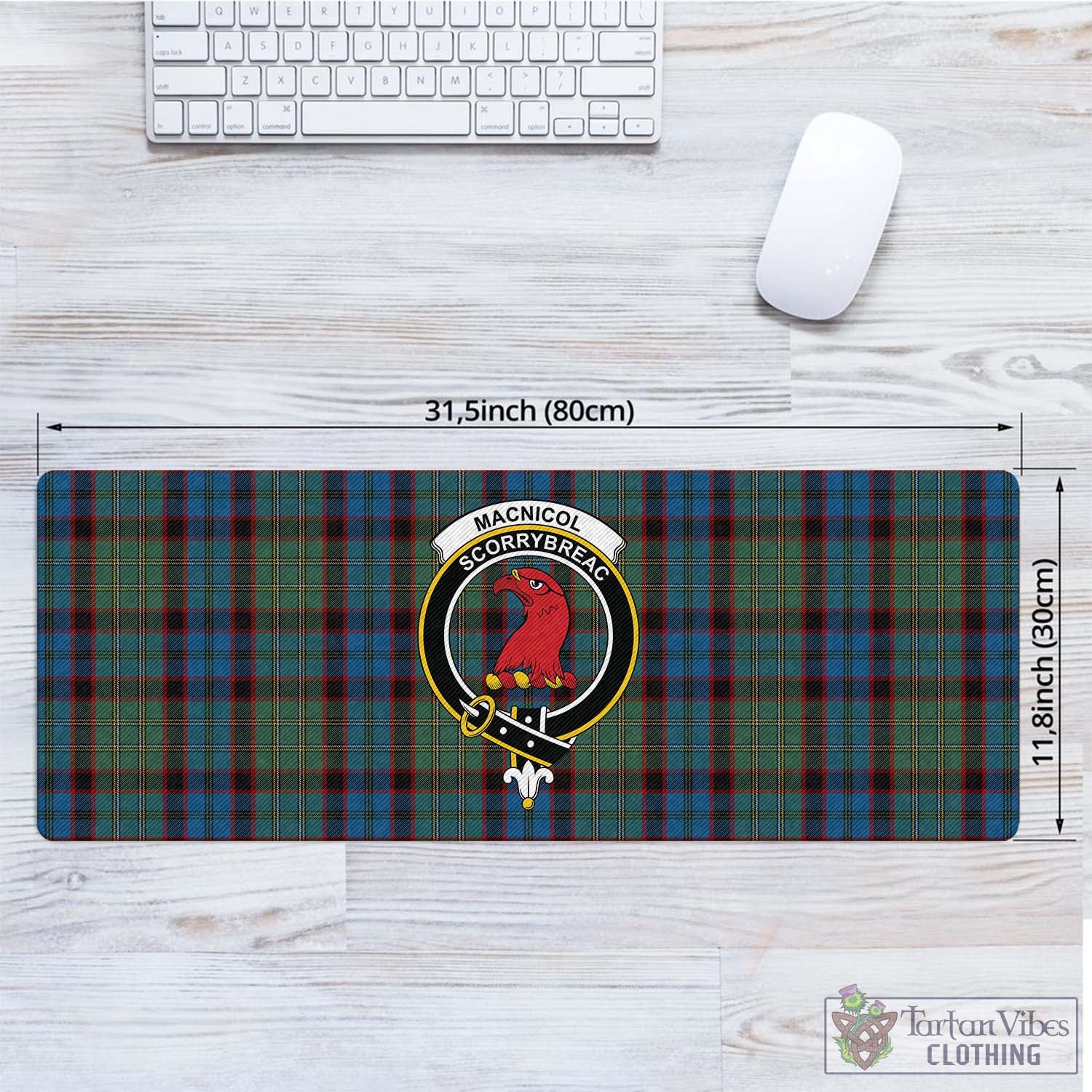 Tartan Vibes Clothing MacNicol Hunting Tartan Mouse Pad with Family Crest