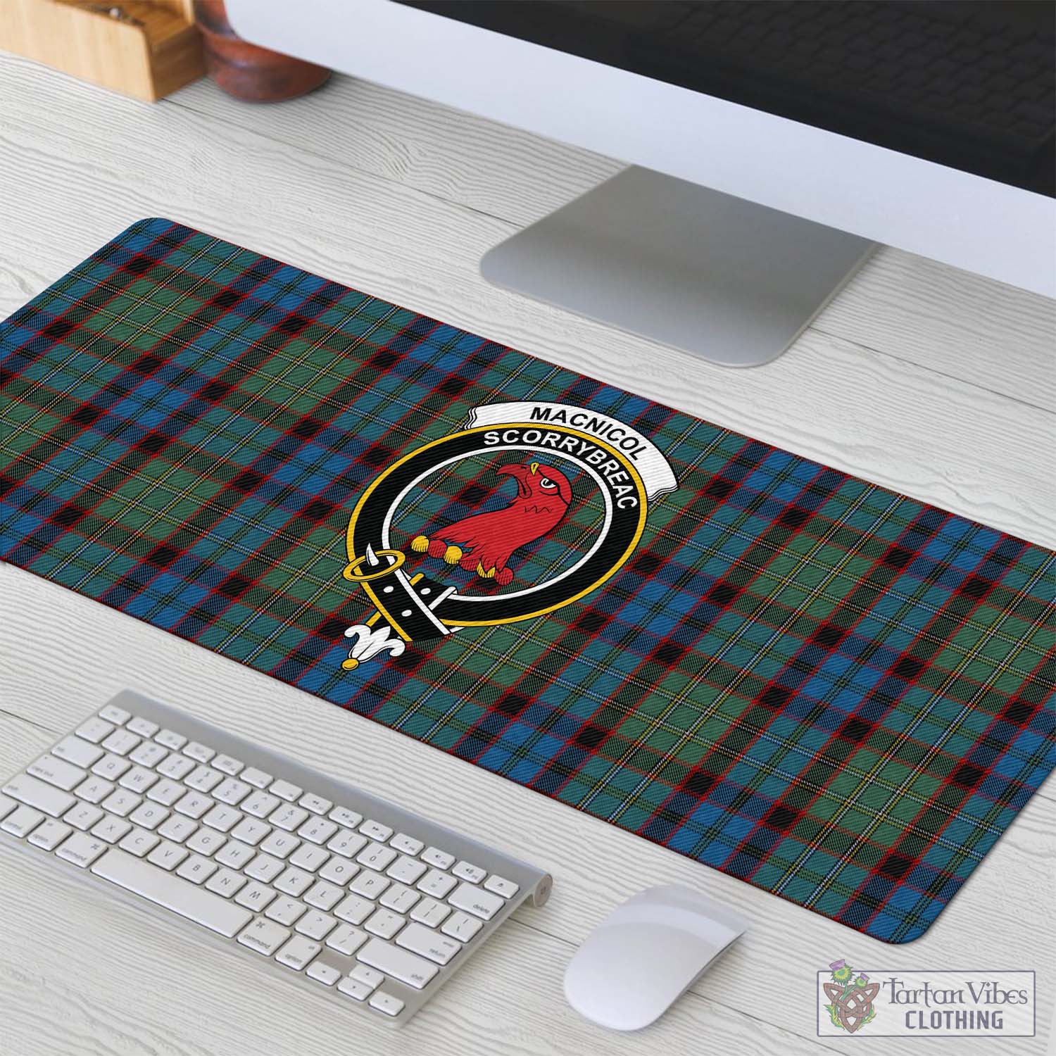 Tartan Vibes Clothing MacNicol Hunting Tartan Mouse Pad with Family Crest