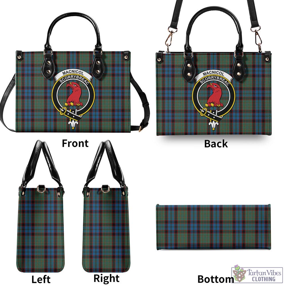 Tartan Vibes Clothing MacNicol Hunting Tartan Luxury Leather Handbags with Family Crest