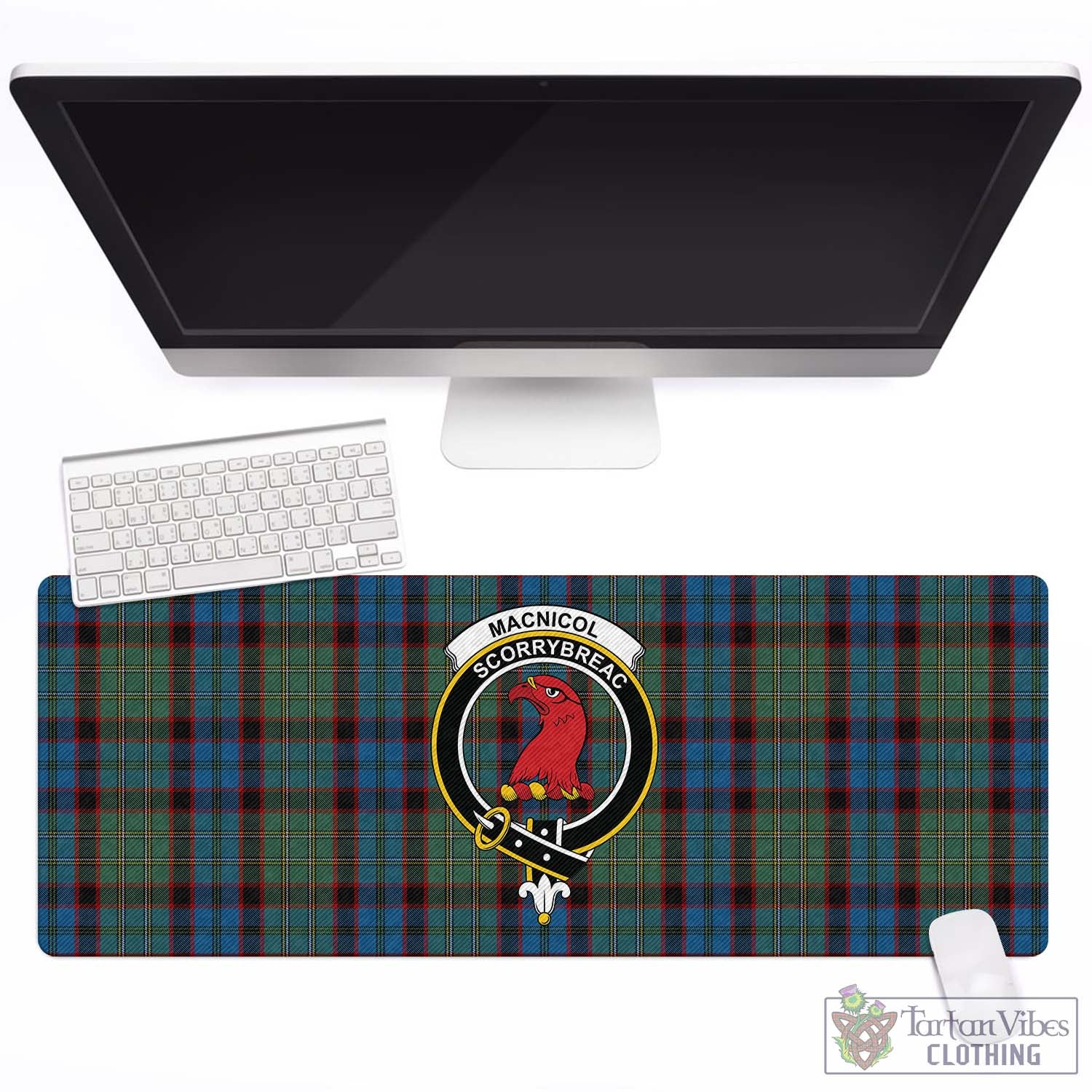 Tartan Vibes Clothing MacNicol Hunting Tartan Mouse Pad with Family Crest