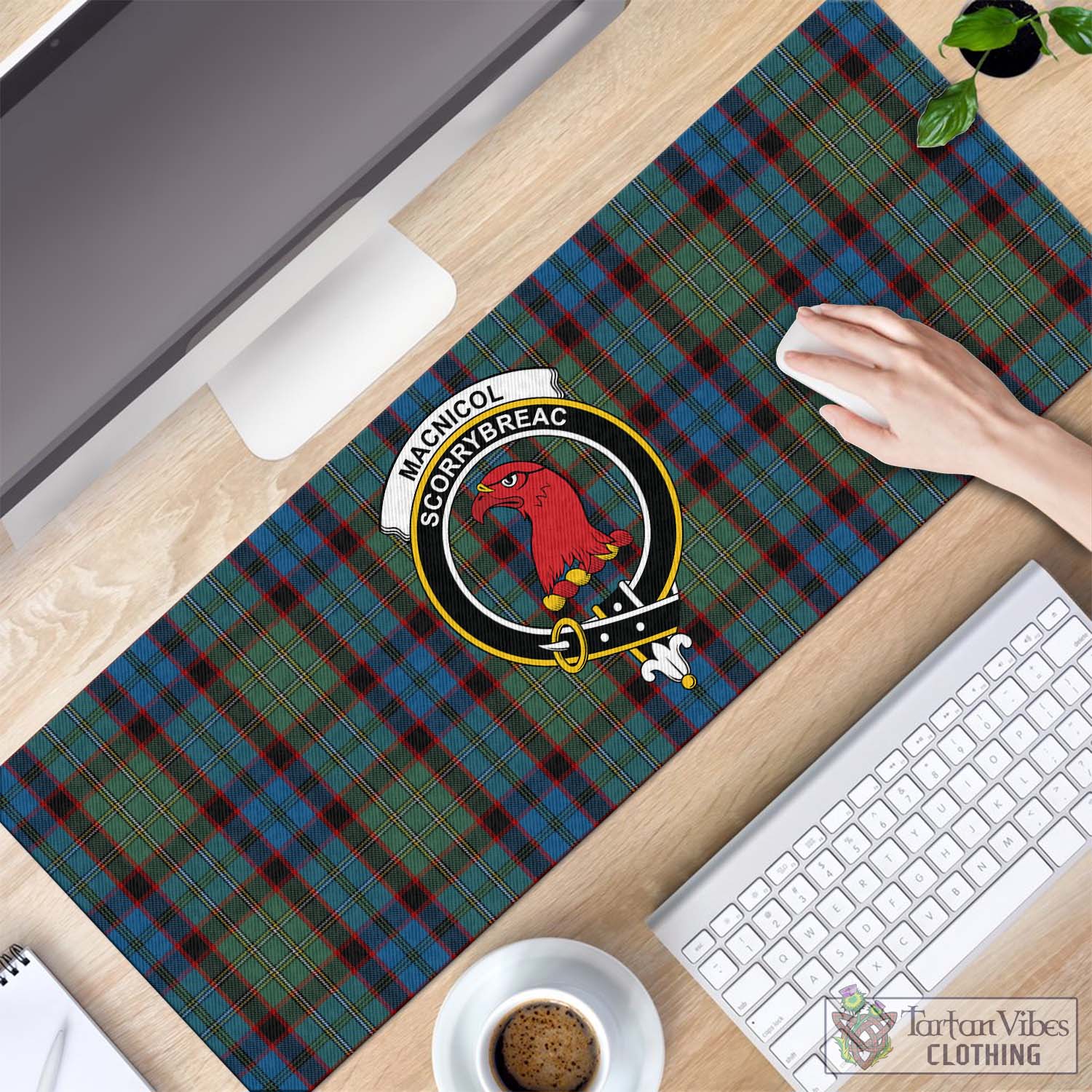 Tartan Vibes Clothing MacNicol Hunting Tartan Mouse Pad with Family Crest